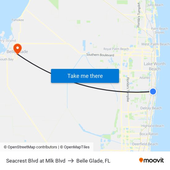 Seacrest Blvd at Mlk Blvd to Belle Glade, FL map