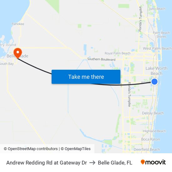 Andrew Redding Rd at Gateway Dr to Belle Glade, FL map