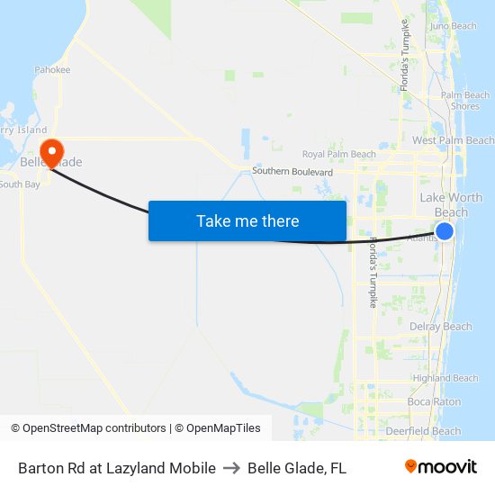 BARTON RD at LAZYLAND MOBILE to Belle Glade, FL map