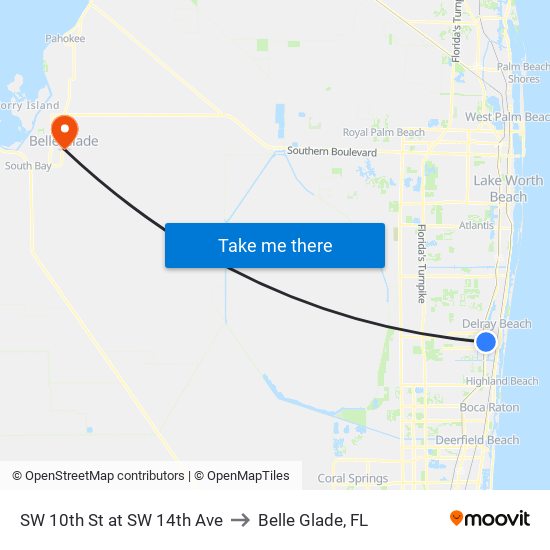 SW 10TH ST at  SW 14TH AVE to Belle Glade, FL map