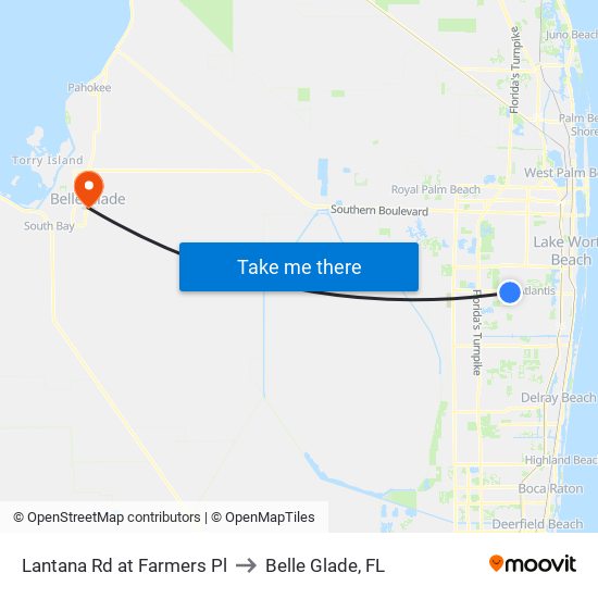 Lantana Rd at  Farmers Pl to Belle Glade, FL map