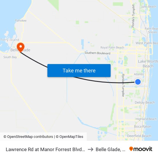 Lawrence Rd at  Manor Forrest Blvd S to Belle Glade, FL map