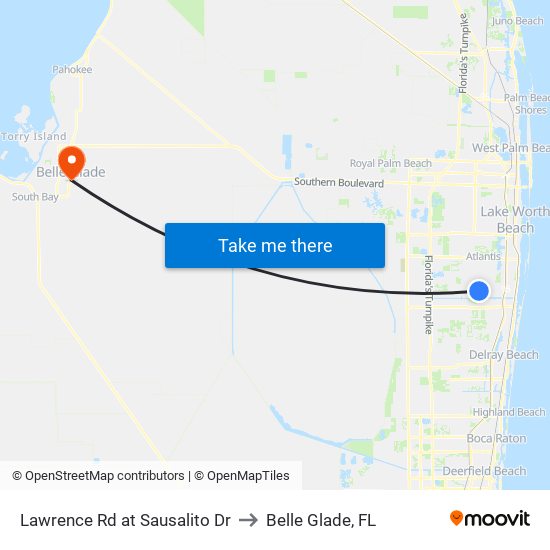 Lawrence Rd at  Sausalito Dr to Belle Glade, FL map