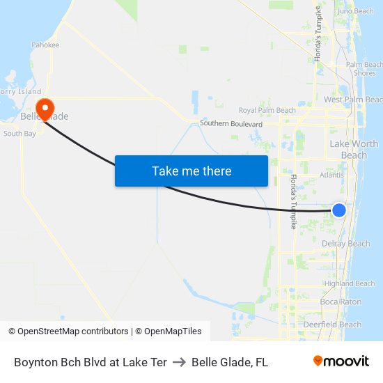 BOYNTON BCH BLVD at LAKE TER to Belle Glade, FL map