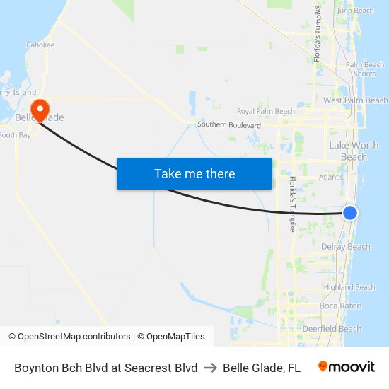 Boynton Bch Blvd at Seacrest Blvd to Belle Glade, FL map