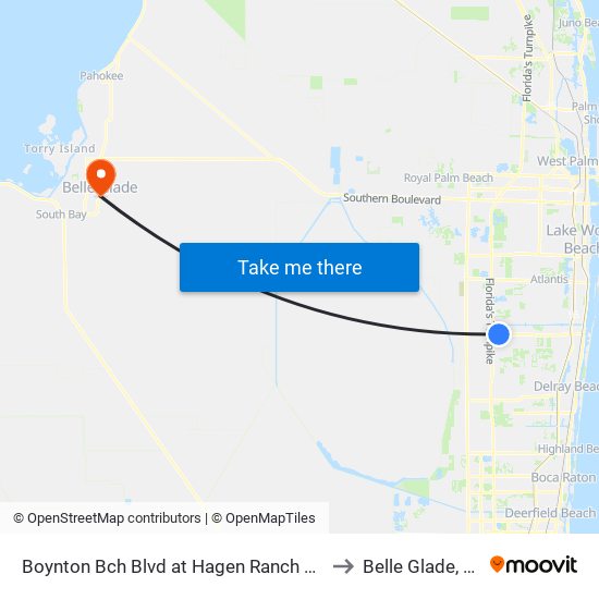 Boynton Bch Blvd at Hagen Ranch Rd to Belle Glade, FL map