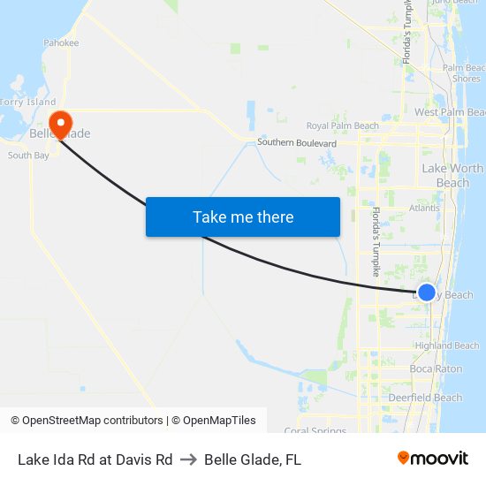 LAKE IDA RD at  DAVIS RD to Belle Glade, FL map