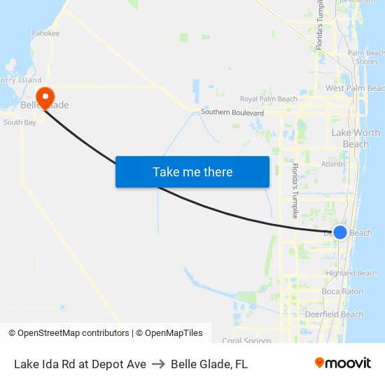 Lake Ida Rd at  Depot Ave to Belle Glade, FL map