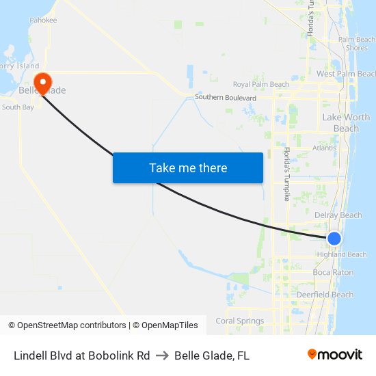 LINDELL BLVD at BOBOLINK RD to Belle Glade, FL map