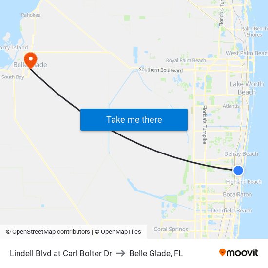 LINDELL BLVD at CARL BOLTER DR to Belle Glade, FL map