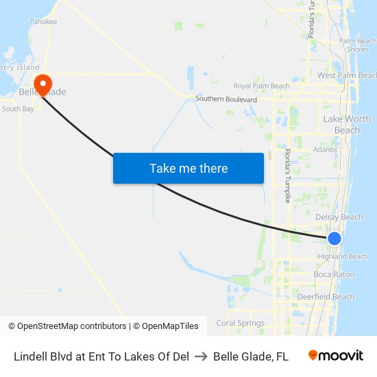 Lindell Blvd at Ent To Lakes Of Del to Belle Glade, FL map