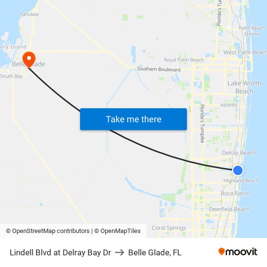 Lindell Blvd at Delray Bay Dr to Belle Glade, FL map
