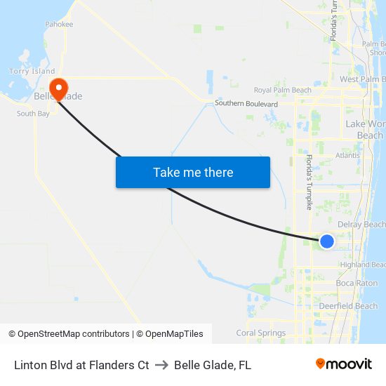 Linton Blvd at Flanders Ct to Belle Glade, FL map