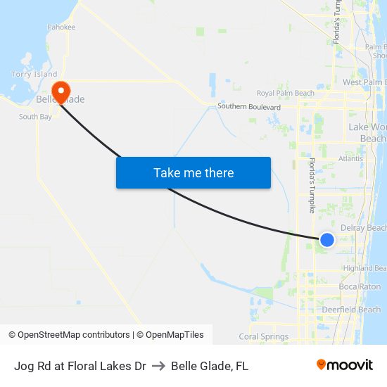 Jog Rd at Floral Lakes Dr to Belle Glade, FL map