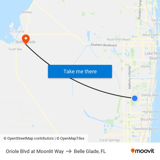 ORIOLE BLVD at MOONLIT WAY to Belle Glade, FL map