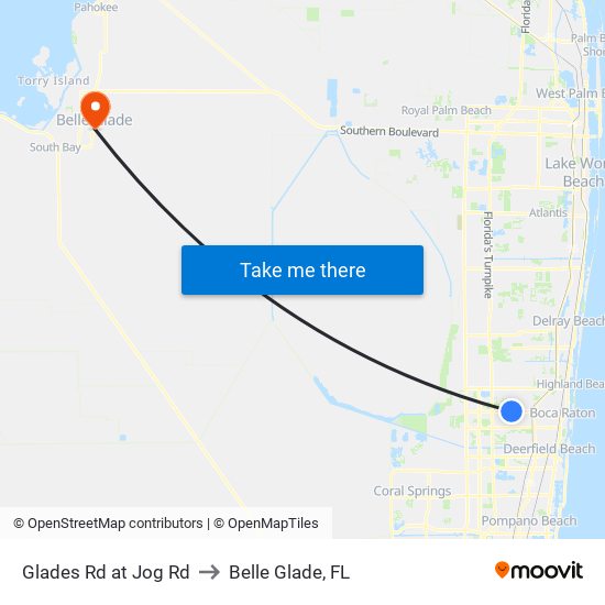 Glades Rd at Jog Rd to Belle Glade, FL map