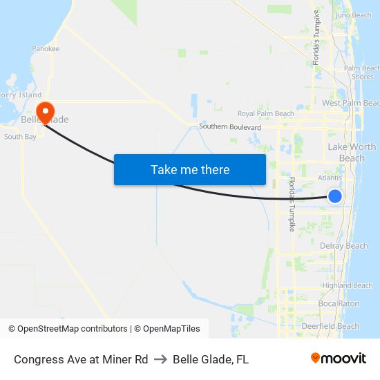 Congress Ave at  Miner Rd to Belle Glade, FL map