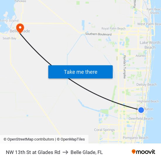 NW 13th St at Glades Rd to Belle Glade, FL map