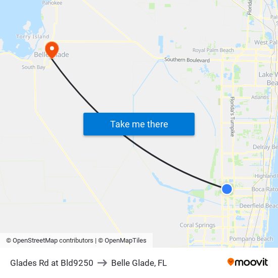 Glades Rd at Bld9250 to Belle Glade, FL map