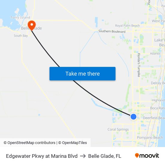 Edgewater Pkwy at  Marina Blvd to Belle Glade, FL map