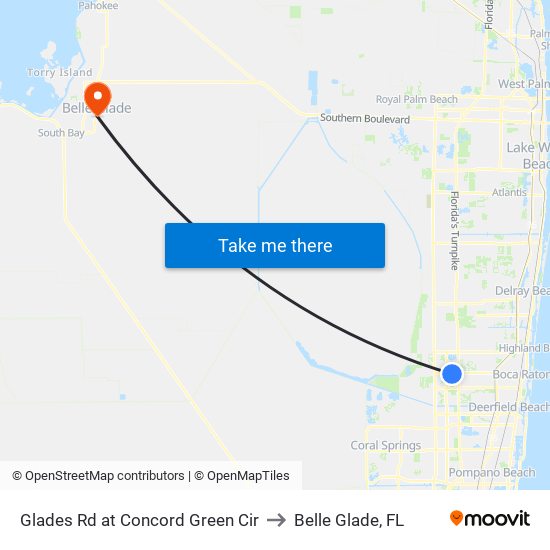 Glades Rd at Concord Green Cir to Belle Glade, FL map