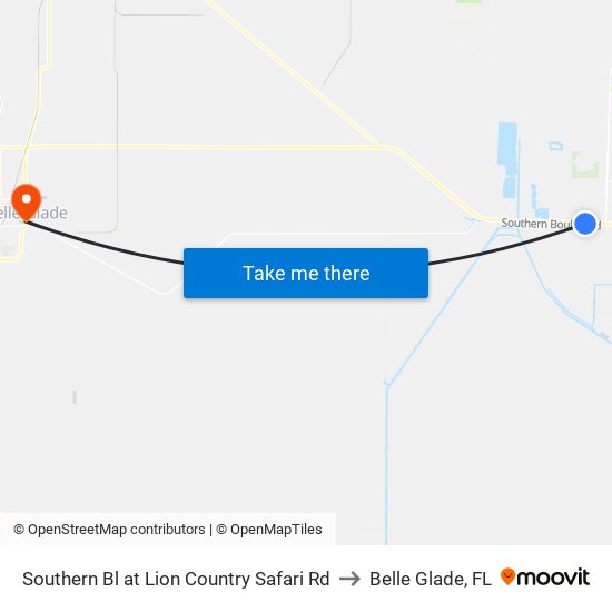 Southern Bl at Lion Country Safari Rd to Belle Glade, FL map