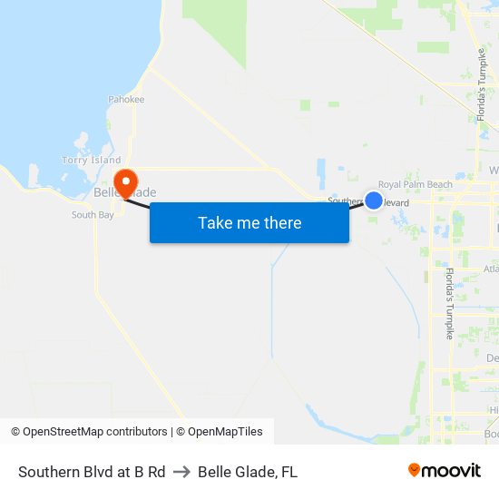 Southern Blvd at B Rd to Belle Glade, FL map
