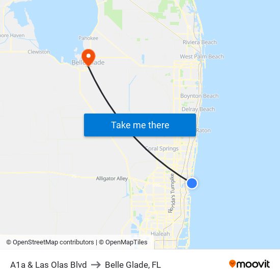 A1a & Las Olas Blvd to Belle Glade, FL map