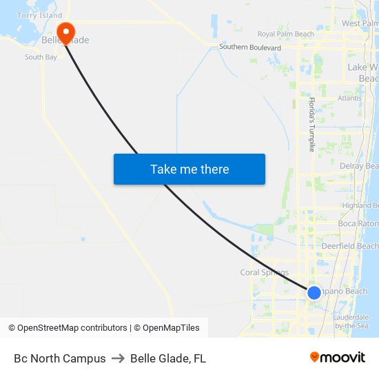 Bc North Campus to Belle Glade, FL map