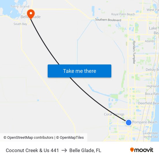 Coconut Creek & Us 441 to Belle Glade, FL map