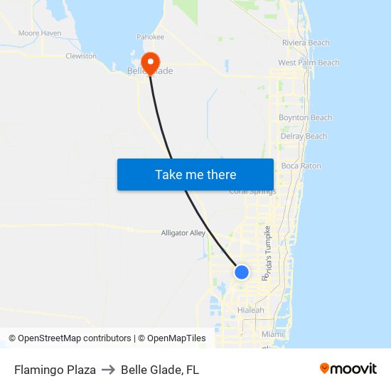 Flamingo Plaza to Belle Glade, FL map