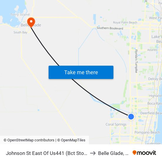 Johnson St East Of Us441 (Bct Stop) to Belle Glade, FL map