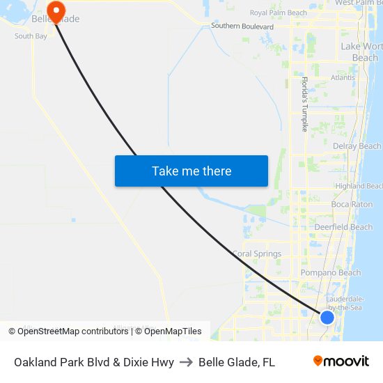 Oakland Park Blvd & Dixie Hwy to Belle Glade, FL map