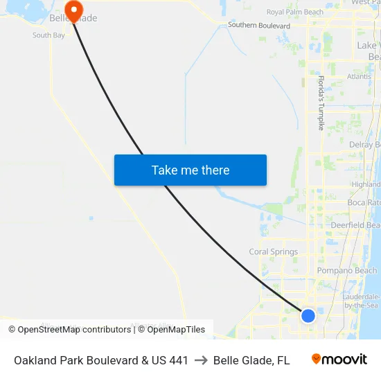 Oakland Park Boulevard & US 441 to Belle Glade, FL map