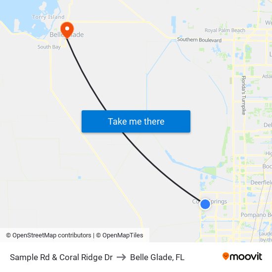 Sample Rd & Coral Ridge Dr to Belle Glade, FL map