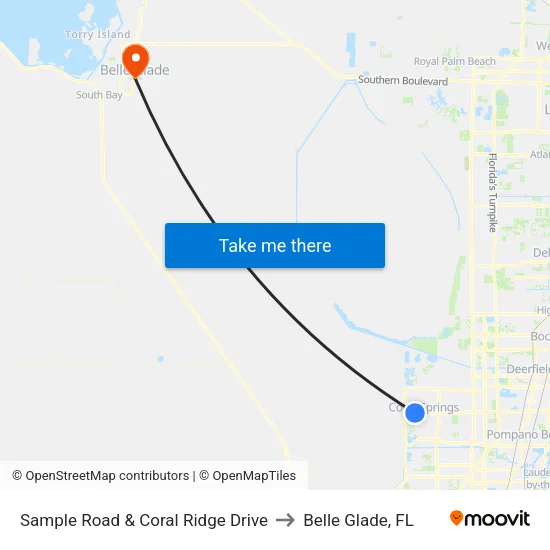 Sample Road & Coral Ridge Drive to Belle Glade, FL map