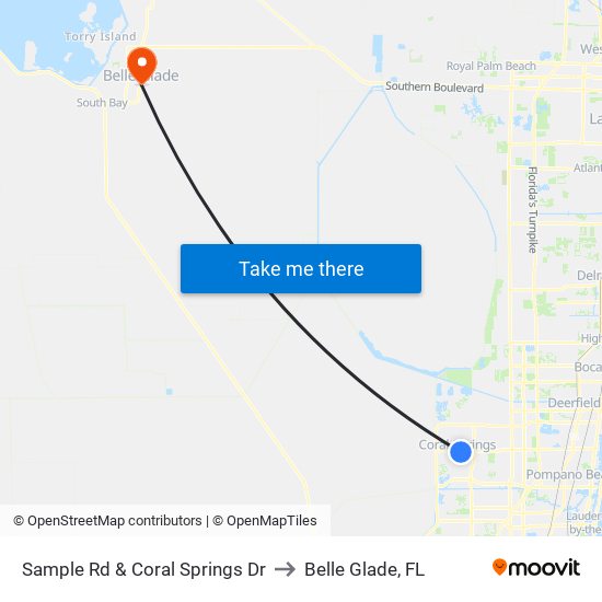 Sample Rd & Coral Springs Dr to Belle Glade, FL map