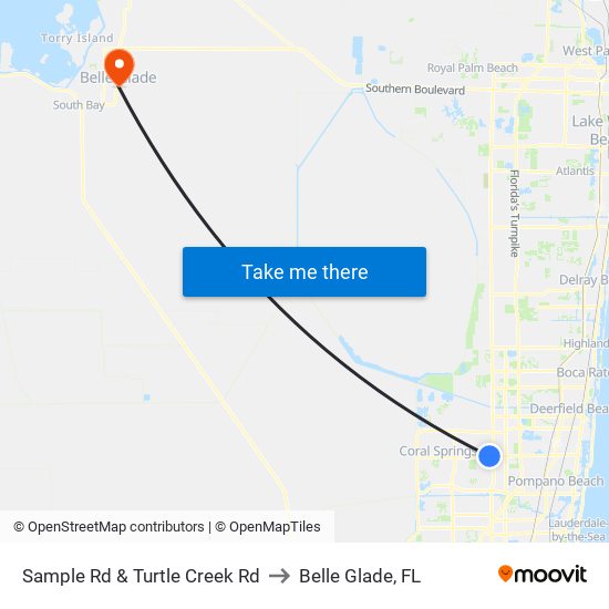 Sample Rd & Turtle Creek Rd to Belle Glade, FL map