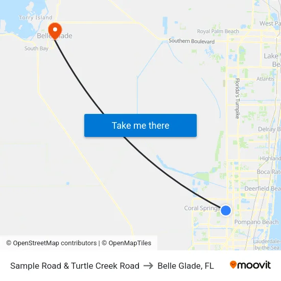 Sample Road & Turtle Creek Road to Belle Glade, FL map