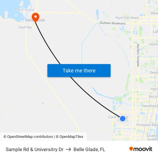 Sample Rd & Universitry Dr to Belle Glade, FL map