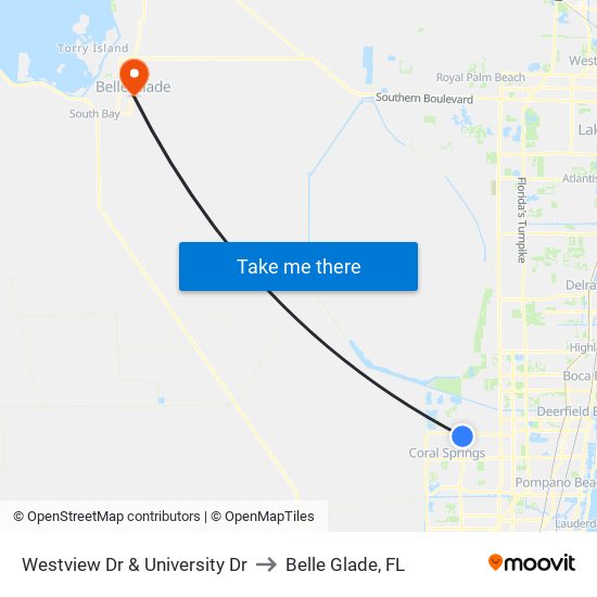 Westview Dr & University Dr to Belle Glade, FL map