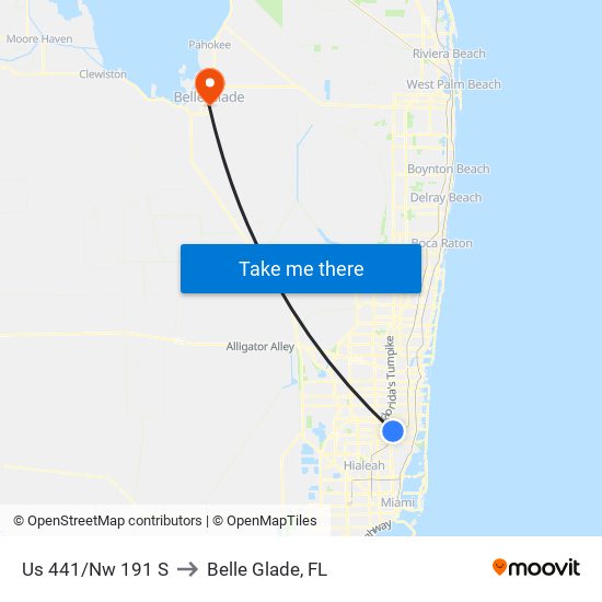 Us 441/Nw 191 S to Belle Glade, FL map