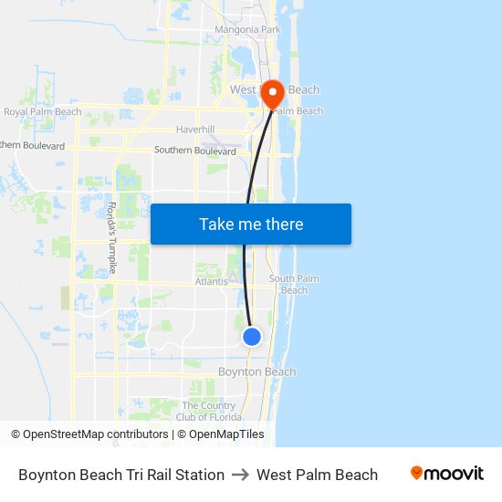 Boynton Beach Tri Rail Station to West Palm Beach map