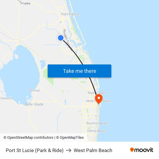 Port St Lucie (Park & Ride) to West Palm Beach map