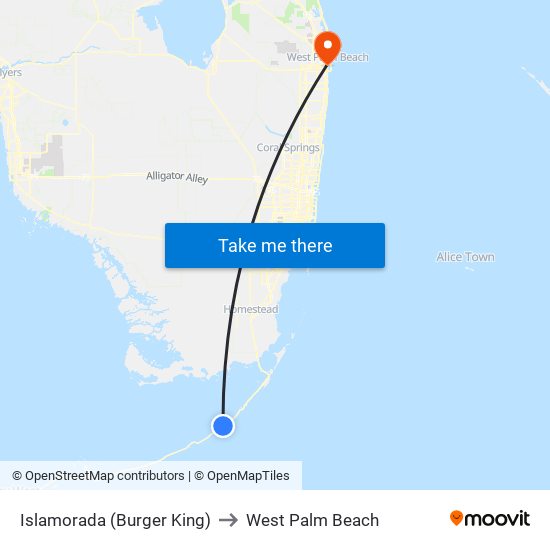 Islamorada (Burger King) to West Palm Beach map
