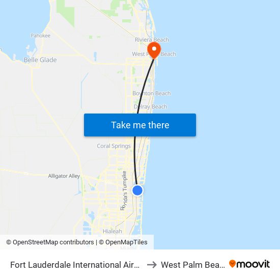 Fort Lauderdale International Airport to West Palm Beach map