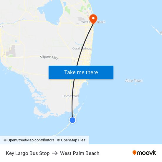 Key Largo Bus Stop to West Palm Beach map