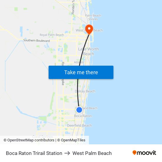 Boca Raton Trirail Station to West Palm Beach map
