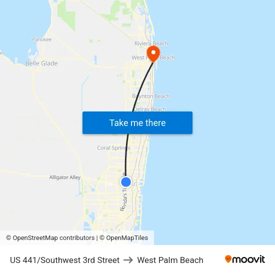 US 441/Southwest 3rd Street to West Palm Beach map