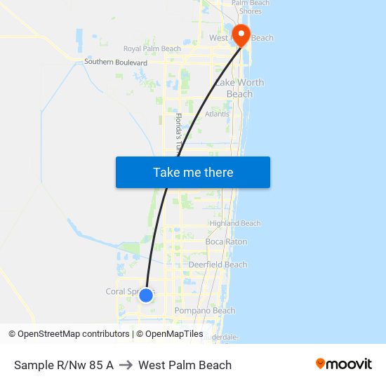 SAMPLE R/NW 85 A to West Palm Beach map